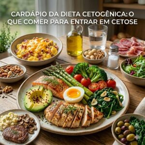 Dieta cetogência em cima de uma mesa.
