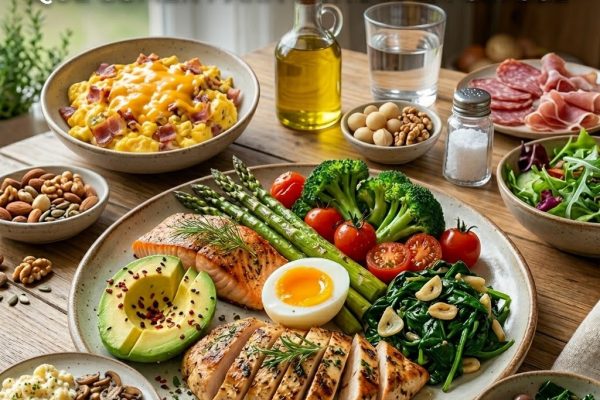 Dieta cetogência em cima de uma mesa.